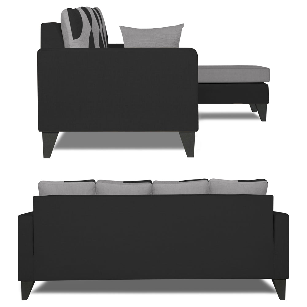 Adorn India Denver L Shape 5 Seater Sofa Set RHS (Grey & Black) (3 Year Warranty)