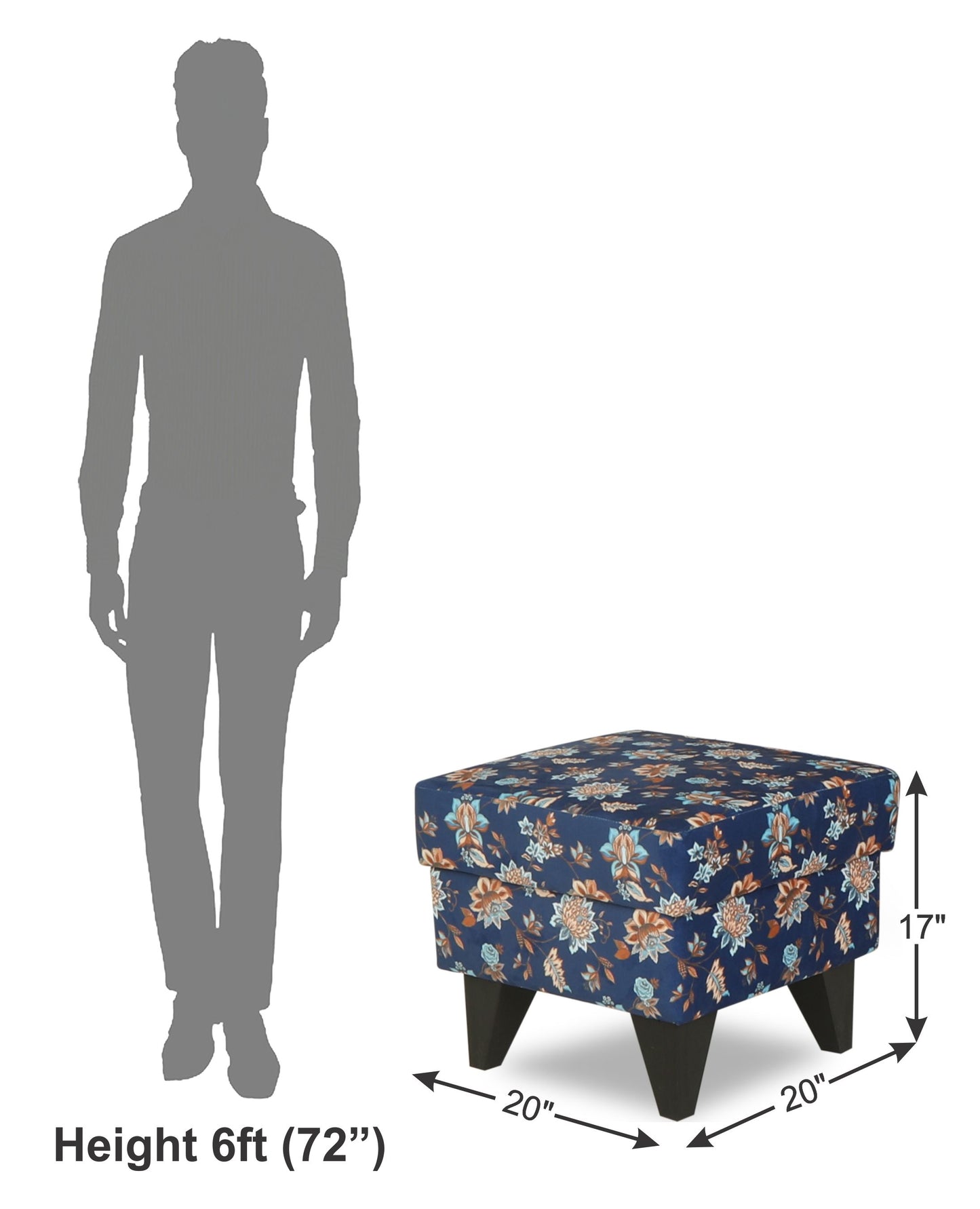 Adorn India Christoper 1 Seater Floral Print Puffy (Blue)