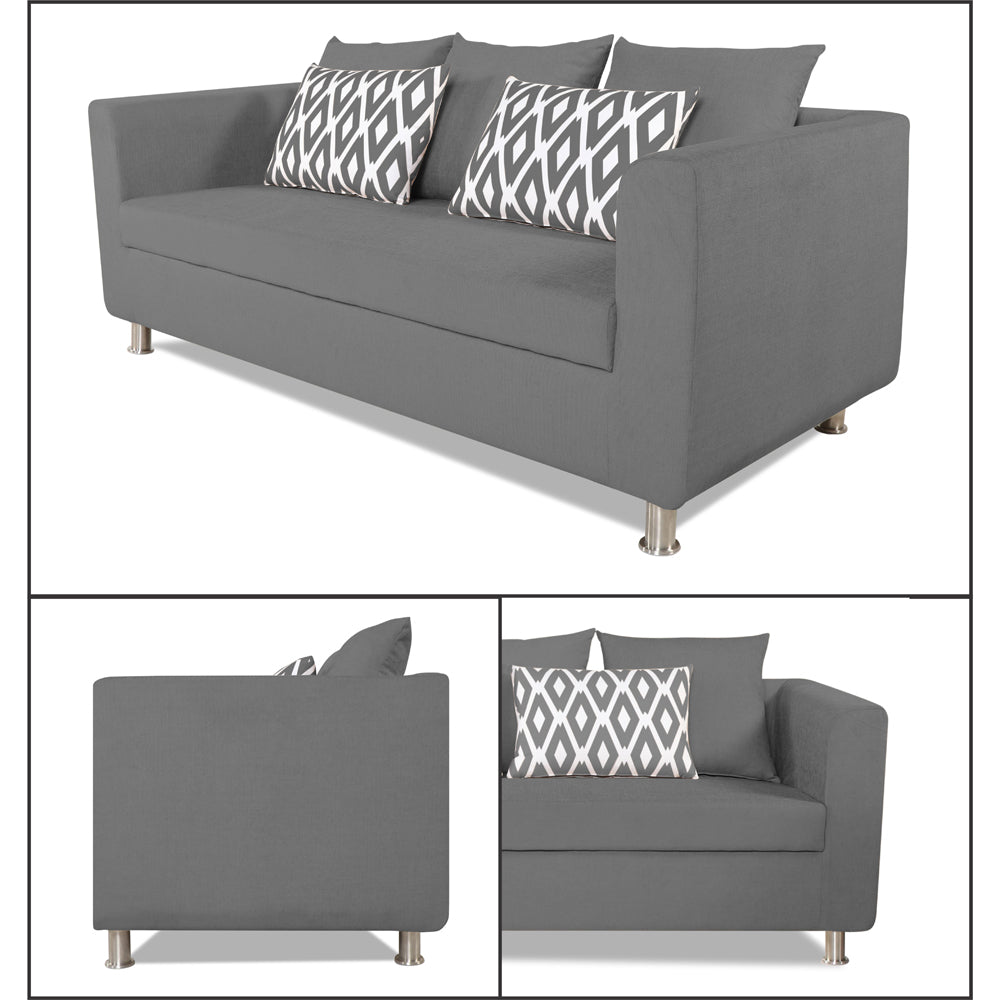 Adorn India Poland 3 Seater Sofa (Grey)