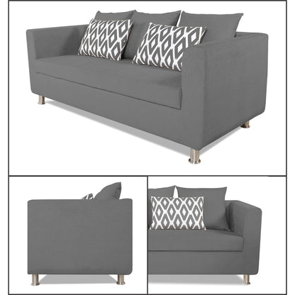 Adorn India Poland 3 Seater Sofa (Grey)