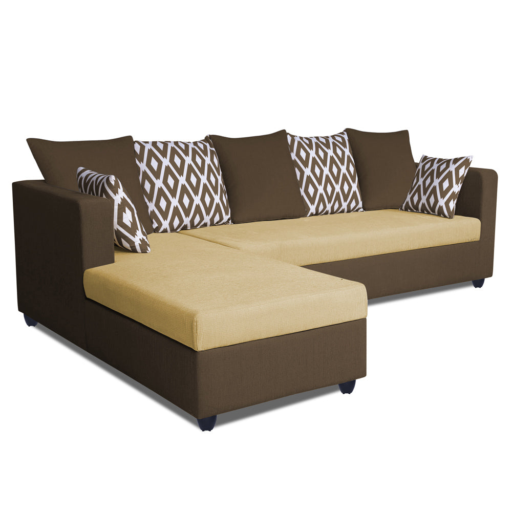 Adorn India Zink Straight line L Shape 6 Seater Sofa Rhombus Cushion (Left Side Handle)(Brown & Beige)