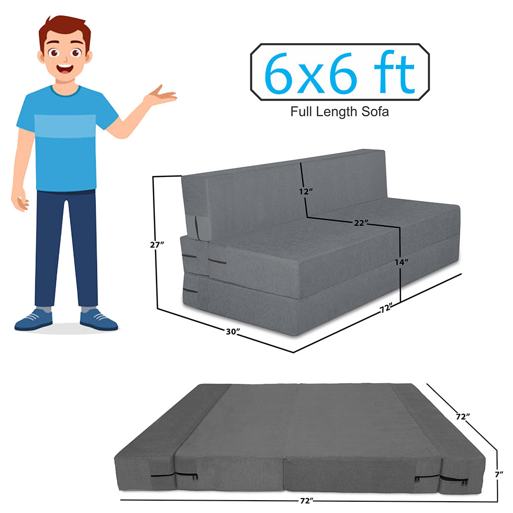 Adorn India Easy Alyn Plus Stripes 4 Seater Sofa Cum Bed (6x6, Grey) (Wood) 4-Person Sofa