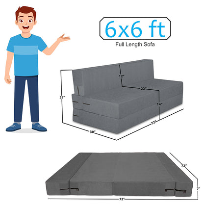 Adorn India Easy Alyn Plus Stripes 4 Seater Sofa Cum Bed (6x6, Grey) (Wood) 4-Person Sofa