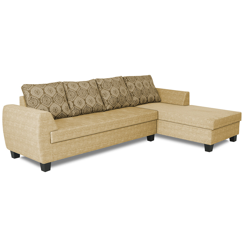 Adorn India Raiden Damask L Shape 6 Seater Sofa Set with Center Table (Right Hand Side) (Beige) (3 Year Warranty)