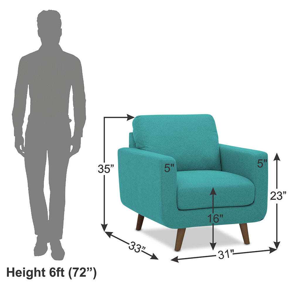 Adorn India Damian 1 Seater Sofa (Aqua Blue) (3 Year Warranty)