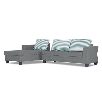 Adorn India Valencia Plus L Shape 6 Seater Sofa Set Stripes (Left Hand Side) (Grey)