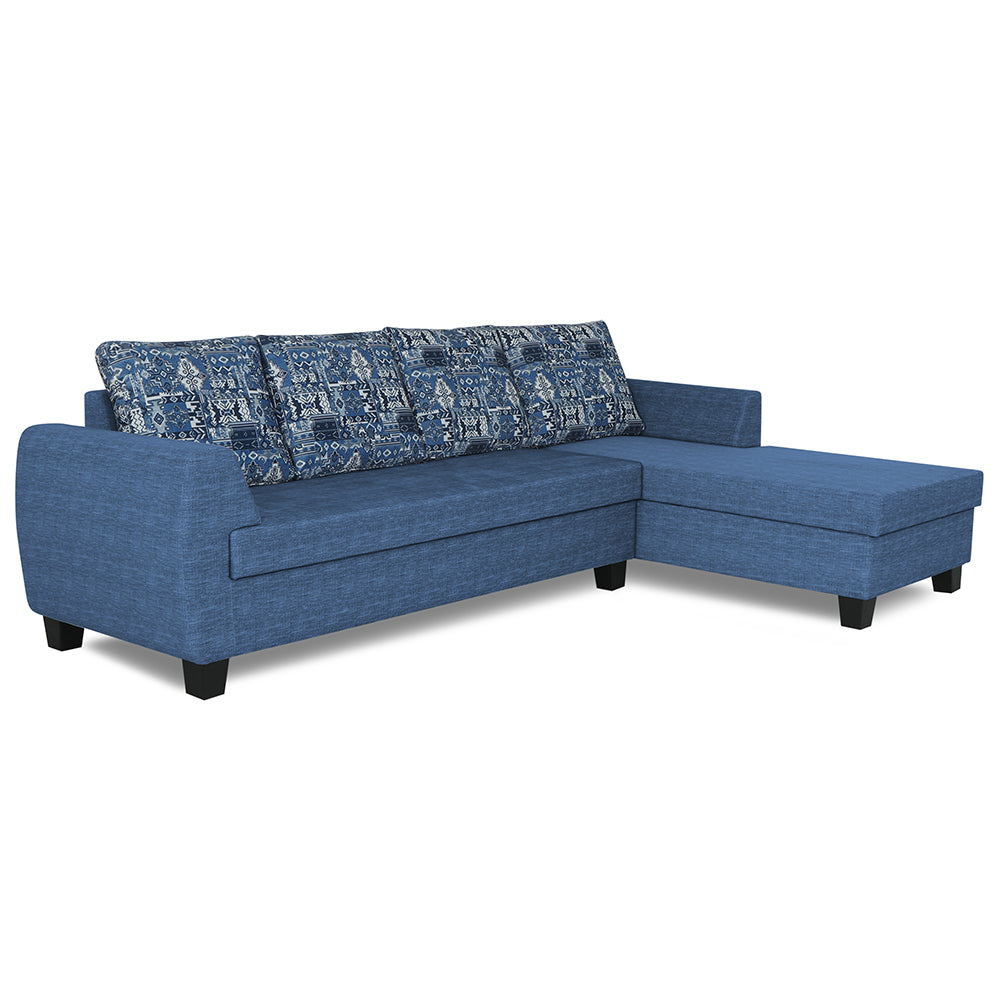 Adorn India Raiden Crafty L Shape 6 Seater Sofa Set with Center Table (Right Hand Side) (Blue) (3 Year Warranty)