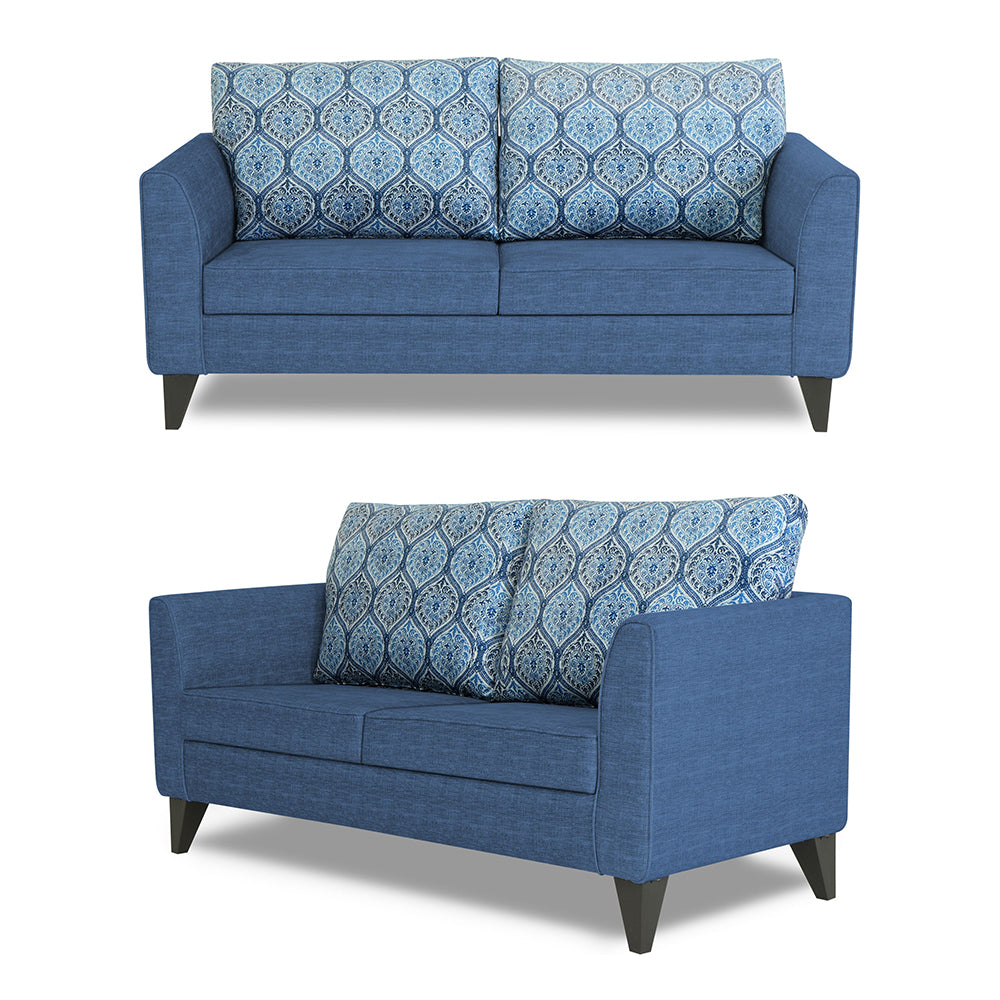 Adorn India Cortina Damask 3+2 5 Seater Sofa Set with Centre Table (Blue)