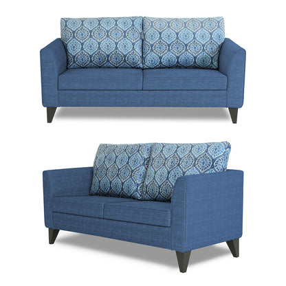 Adorn India Cortina Damask 3+2 5 Seater Sofa Set with Centre Table (Blue)