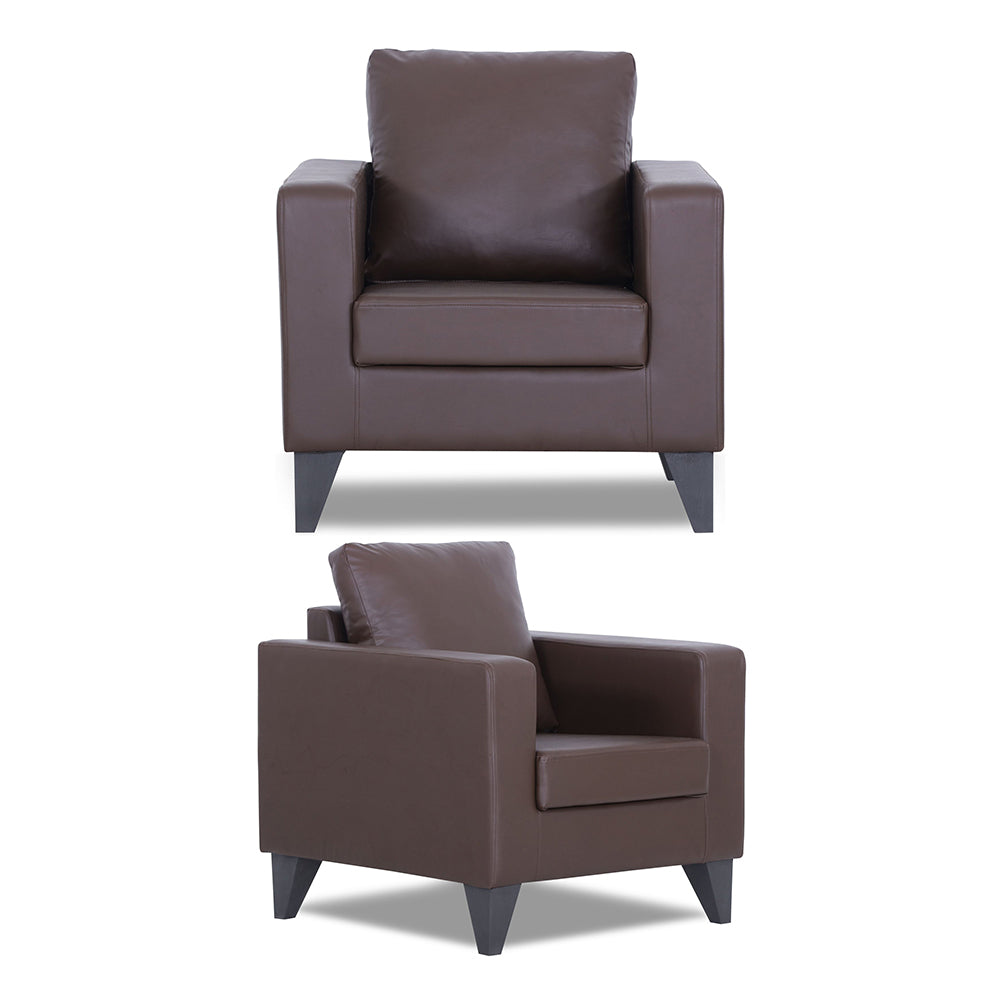 Adorn India Straight line Plus Leatherette 3+1+1 5 Seater Sofa Set (Brown) (3 Year Warranty)