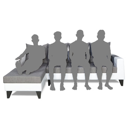 Adorn India Ashley Stripes Leatherette Fabric L Shape 8 Seater Sofa Set with 2 Ottoman Puffy & Center Table LHS (Grey & White) (3 Year Warranty)