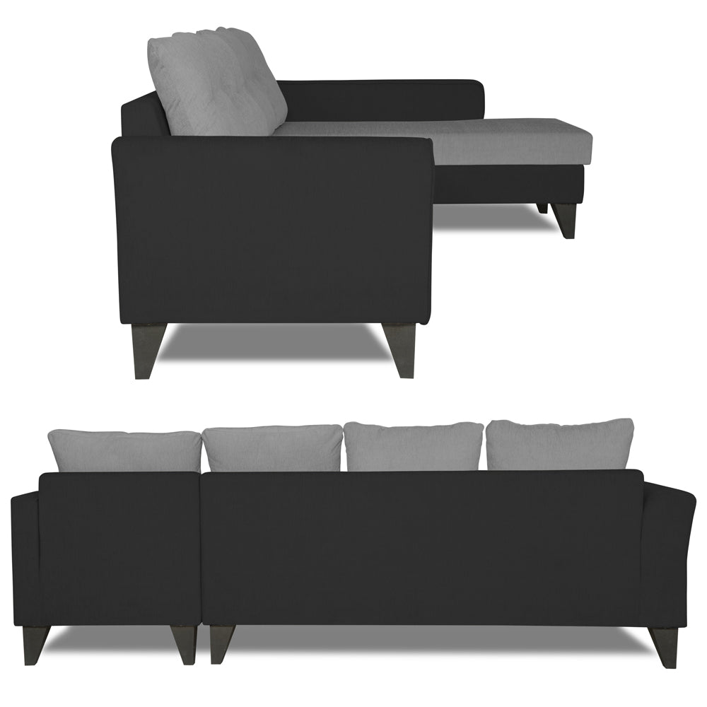 Adorn India Maddox Plain Two Tone L Shape 6 Seater Sofa Set RHS (Grey & Black) (3 Year Warranty)