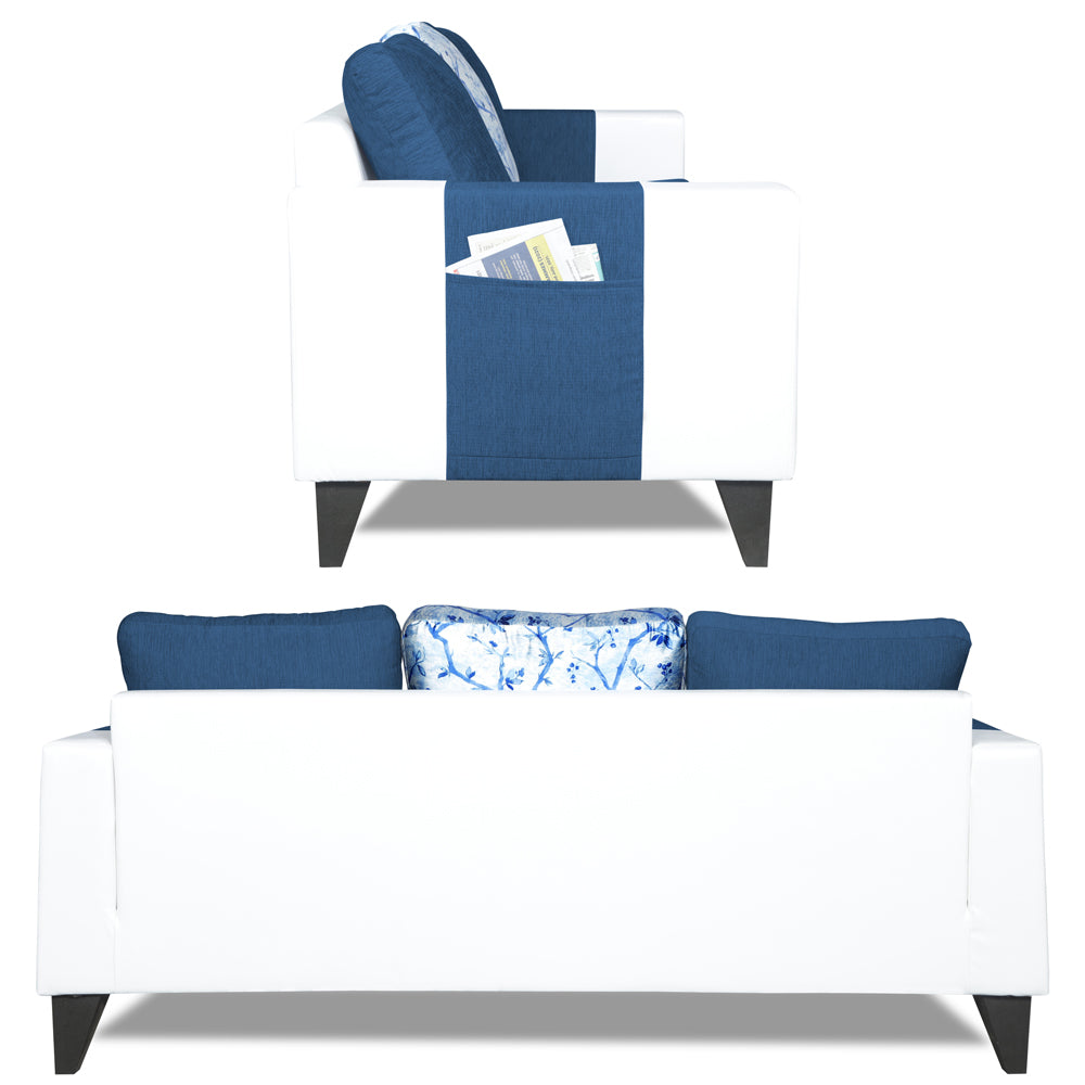 Adorn India Ashley Digitel Print Leatherette Fabric 3-2-1 Six Seater Sofa Set (Blue & White) (3 Year Warranty)