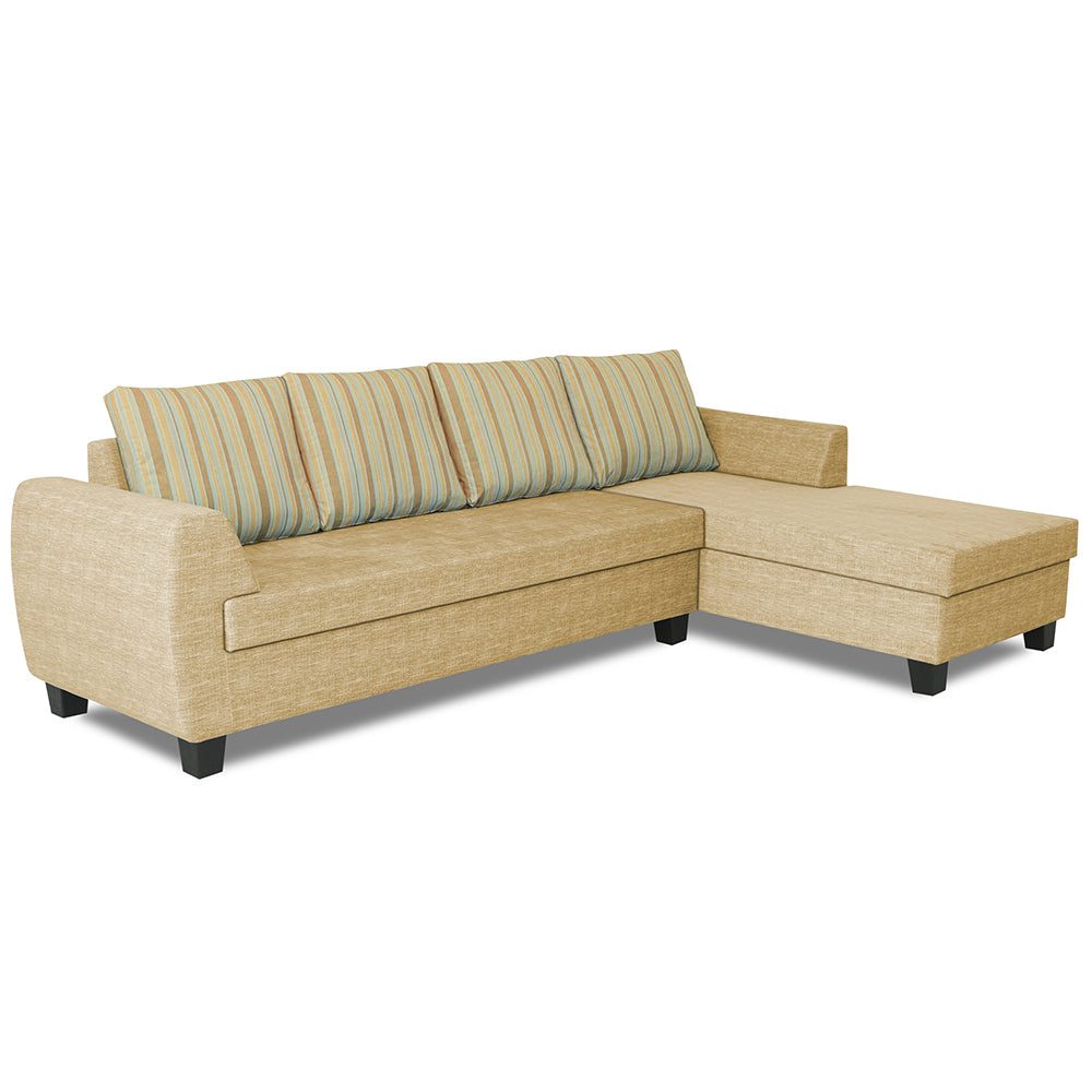 Adorn India Raiden Stripes L Shape 6 Seater Sofa Set with Center Table (Right Hand Side) (Beige) (3 Year Warranty)