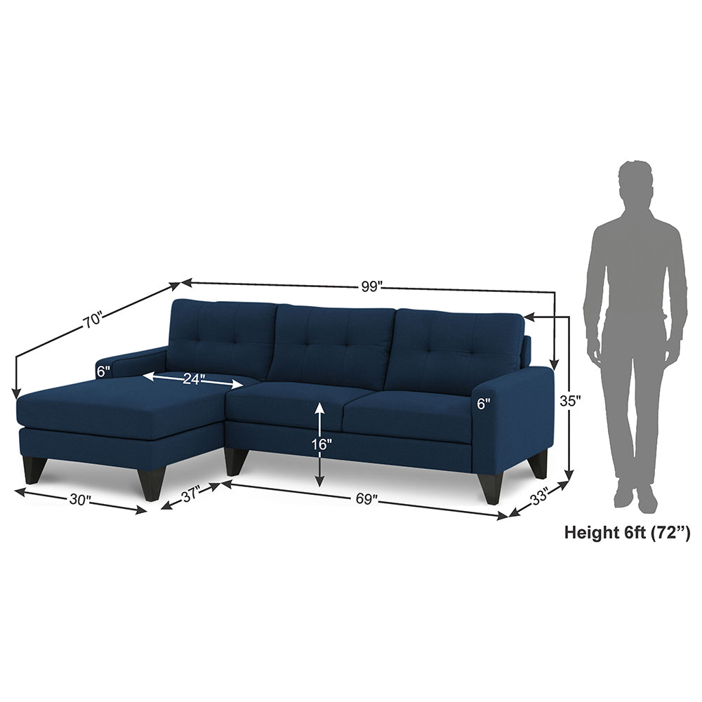 Adorn India Midas L Shape 6 Seater Sofa Set Left Hand Side (Blue) (3 Year Warranty)