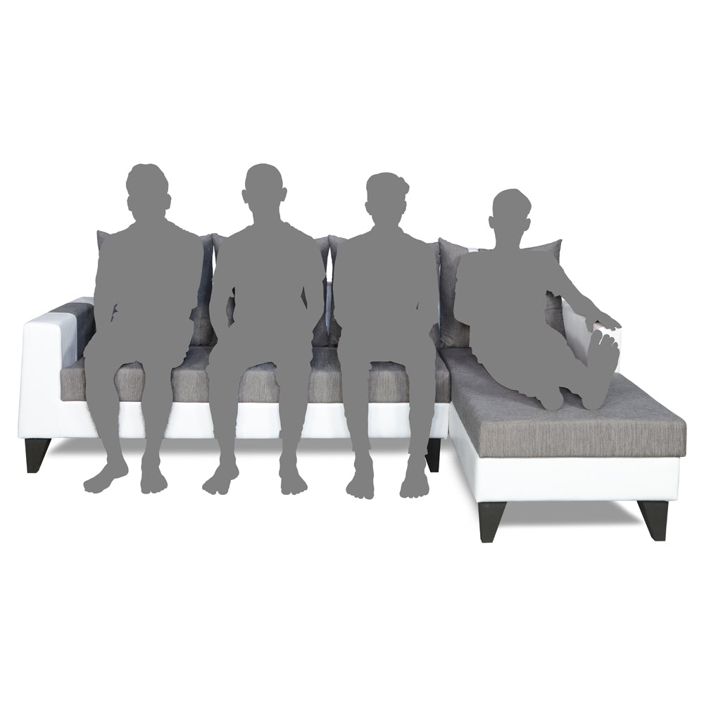 Adorn India Ashley Leatherette Fabric L Shape 6 Seater Sofa Set Digitel Print (Right Hand Side) (Grey & White) (3 Year Warranty)