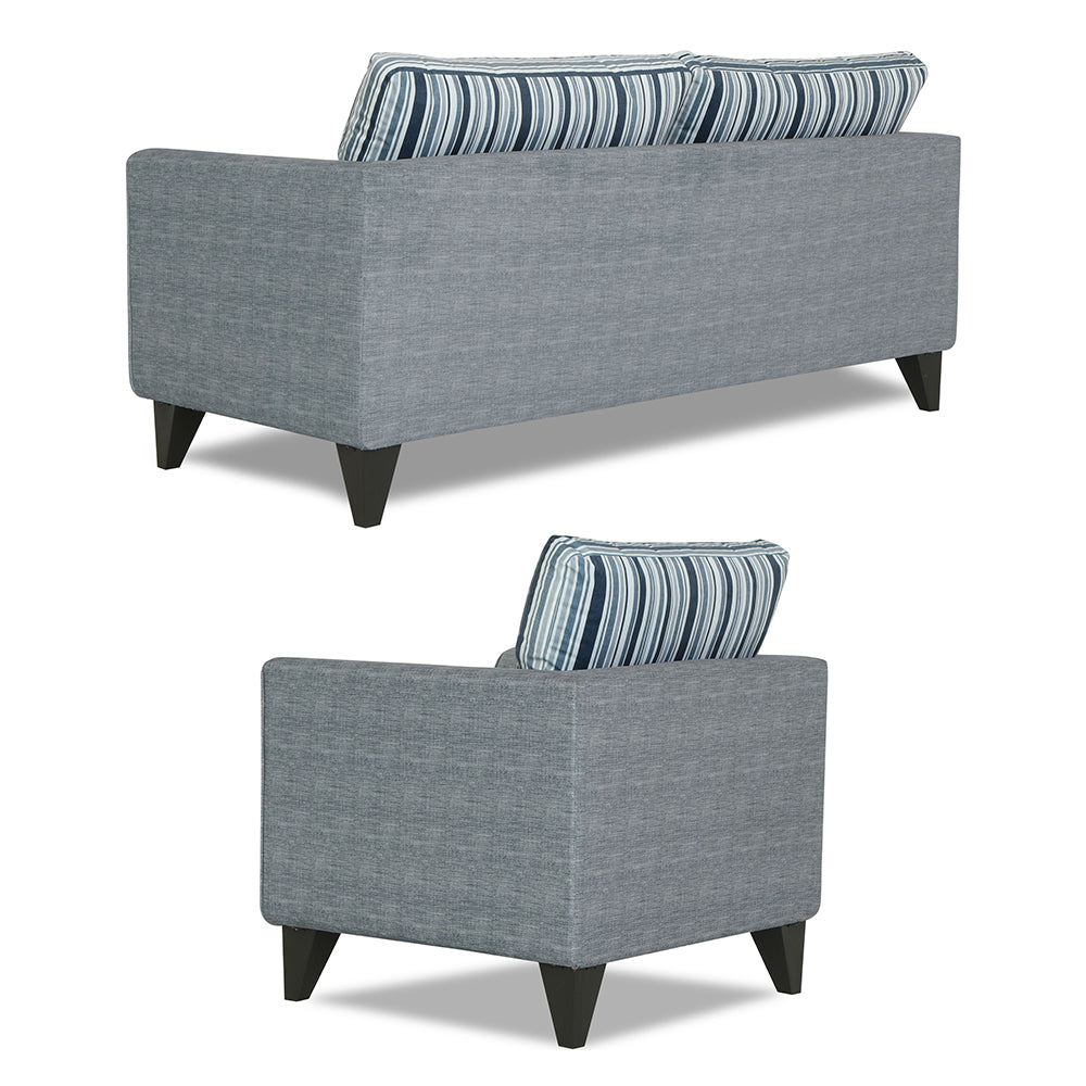 Adorn India Lawson Stripes 3+1+1 5 Seater Sofa Set with Centre Table (Grey)
