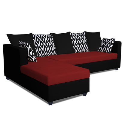 Adorn India Zink Straight line L Shape 5 Seater Sofa Rhombus Cushion (Left Side Handle)(Red & Black)
