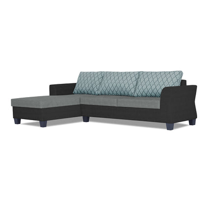 Adorn India Valencia Plus L Shape 6 Seater Sofa Set Blossom (Left Hand Side) (Grey & Black)