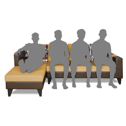 Adorn India Ashley L Shape 6 Seater Sofa Set Leatherette Fabric Digitel Print (Left Hand Side) (Brown & Beige) (3 Year Warranty)