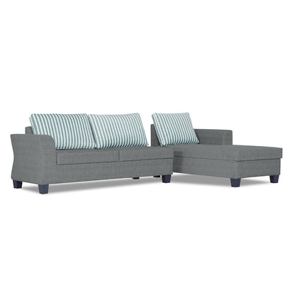 Adorn India Valencia Plus L Shape 6 Seater Sofa Set Stripes (Right Hand Side) (Grey)