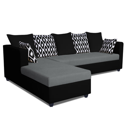 Adorn India Zink Straight line L Shape 6 Seater Sofa Rhombus Cushion (Left Side Handle)(Grey & Black)