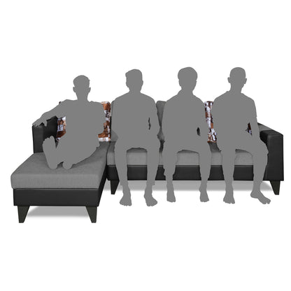 Adorn India Ashley L Shape 6 Seater Sofa Set Leatherette Fabric Stripes (Left Hand Side) (Grey & Black) (3 Year Warranty)