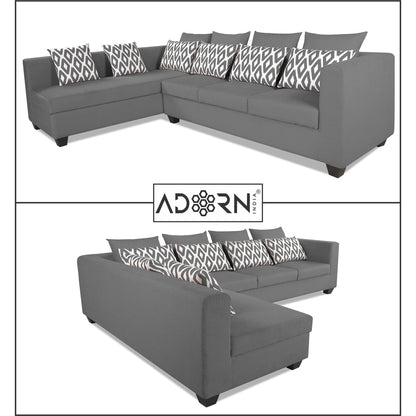 Adorn India Poland L Shape 6 Seater Sofa Set (Left Side) (Grey)