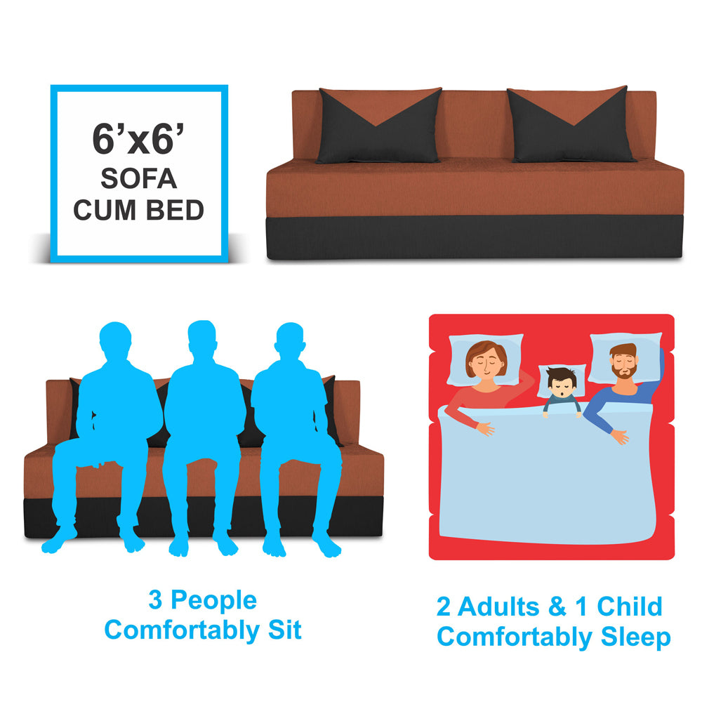 Adorn India Easy Boom 4 Seater Sofa Cum Bed 6 x 6 (Rust & Black) (1 Year Warranty)