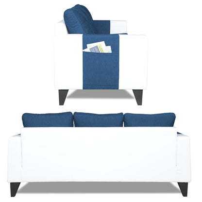 Adorn India Ashley Plain Leatherette Fabric 3-2-1 Six Seater Sofa Set (Blue & White) (3 Year Warranty)