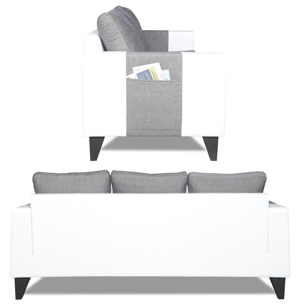 Adorn India Ashley Plain Leatherette Fabric 3-2 Five Seater Sofa Set (Grey & White) (3 Year Warranty)