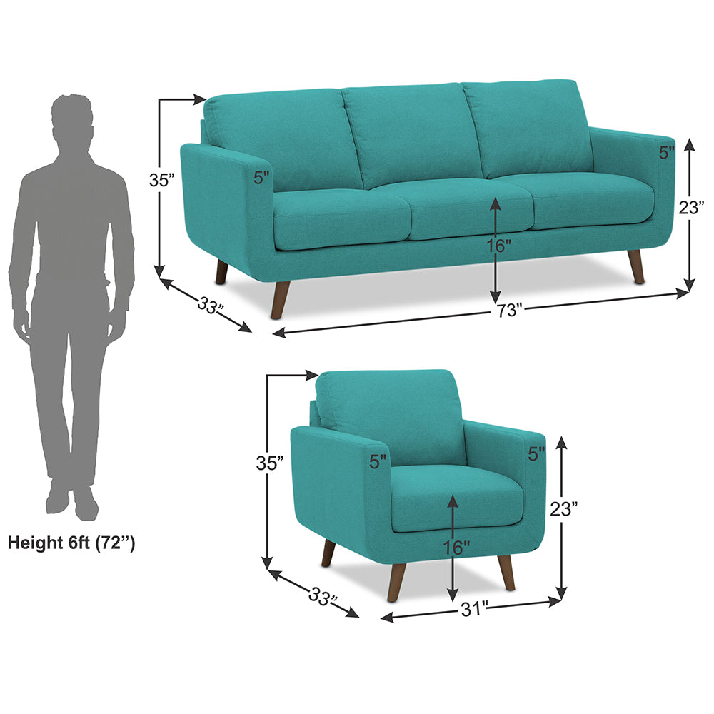 Adorn India Damian 3+1+1 5 Seater Sofa Set (Aqua Blue) (3 Year Warranty)