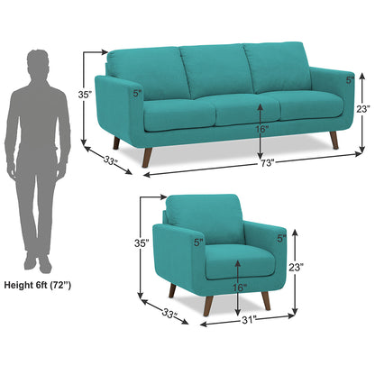 Adorn India Damian 3+1+1 5 Seater Sofa Set (Aqua Blue) (3 Year Warranty)