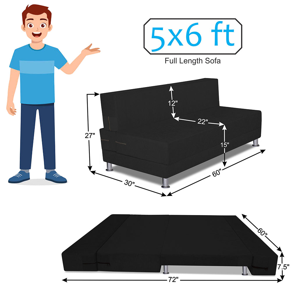 Adorn India Easy Alyn Plus Decent 3 Seater Sofa Cum Bed (5x6) (Black) (1 Year Warranty)