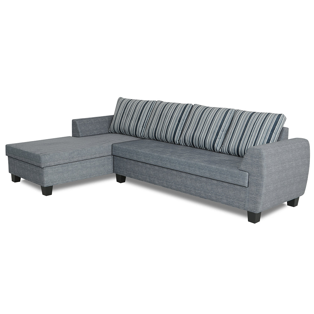 Adorn India Raiden Stripes L Shape 6 Seater Sofa Set with Center Table (Left Hand Side) (Grey) (3 Year Warranty)