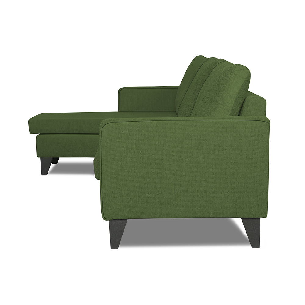 Adorn India Chandler L Shape 4 Seater Sofa Set Plain (Green)