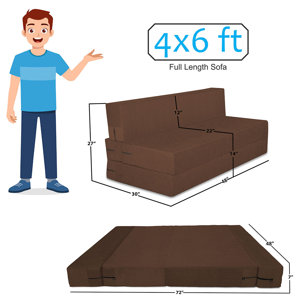 Adorn India Easy 2 Seater Sofa Cum Bed (Rhombus Pattern) Chennile Fabric - Washable Cover - Including 2 Cushion - Size 4' x 6' Ft (Brown Color) Perfect for Home & Office for Guests