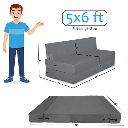 Adorn India Easy 3 Seater Sofa Cum Bed (Rhombus Pattern) Chennile Fabric - Washable Cover - Including 3 Cushion - Size 5' x 6' Ft (Grey Color) Perfect for Home & Office for Guests