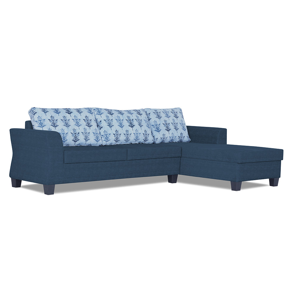 Adorn India Valencia Plus L Shape 6 Seater Sofa Set Leaf (Right Hand Side) (Blue)