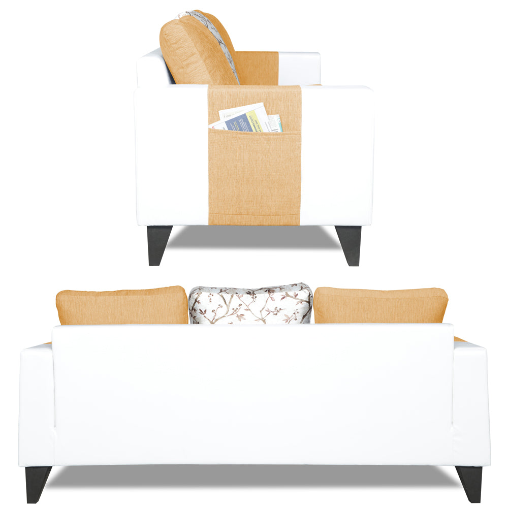 Adorn India Ashley Digitel Print Leatherette Fabric 3-2-1 Six Seater Sofa Set (Beige & White)