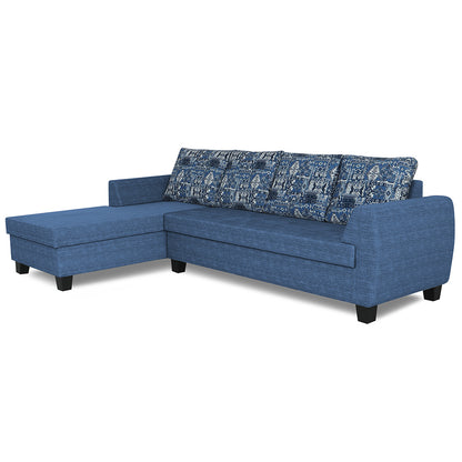 Adorn India Raiden Crafty L Shape 6 Seater Sofa Set with Center Table (Left Hand Side) (Blue) (3 Year Warranty)