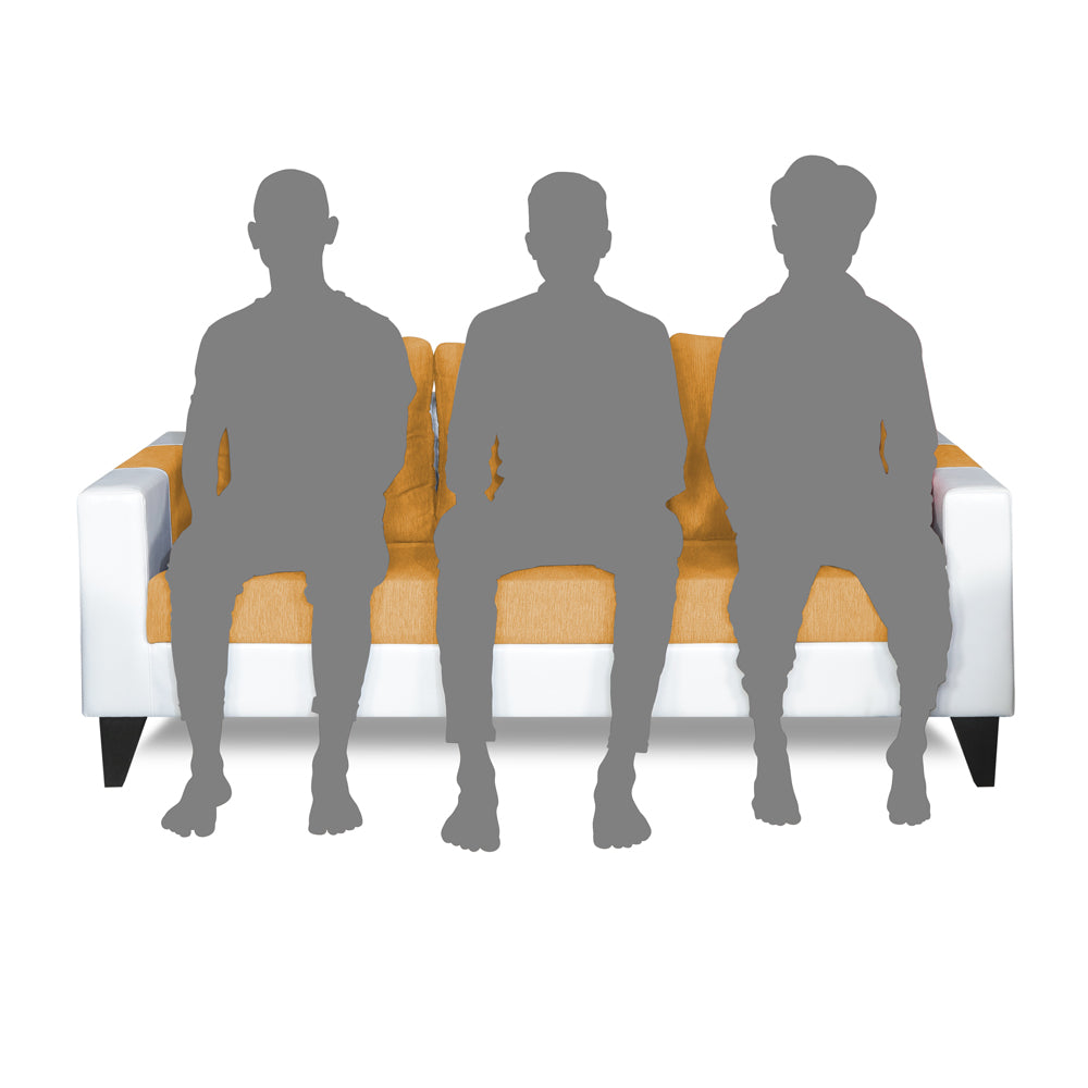 Adorn India Ashley Digitel Print Leatherette Fabric 3 Seater Sofa (Beige & White)
