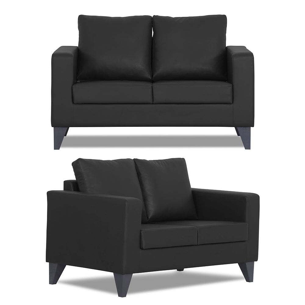 Adorn India Straight line Plus Leatherette 3+2 5 Seater Sofa Set (Black) (3 Year Warranty)