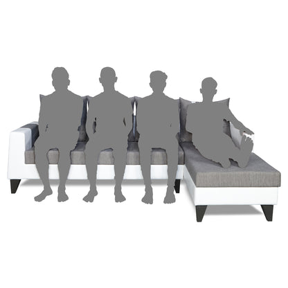 Adorn India Ashley Stripes Leatherette Fabric L Shape 8 Seater Sofa Set with 2 Ottoman Puffy & Center Table RHS (Grey & White) (3 Year Warranty)