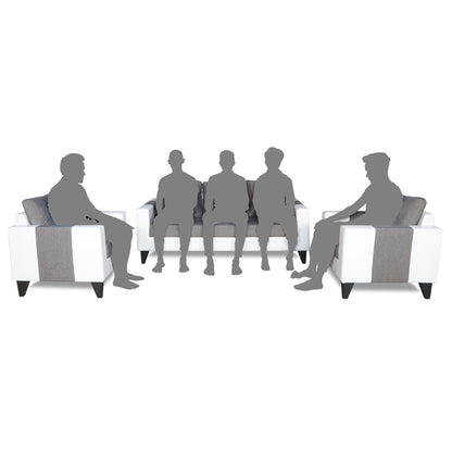 Adorn India Ashley Stripes Leatherette Fabric 3-1-1 Five Seater Sofa Set (Grey & White) (3 Year Warranty)