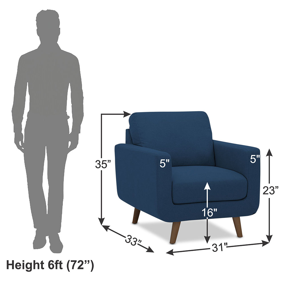 Adorn India Damian 1 Seater Sofa (Blue) (3 Year Warranty)
