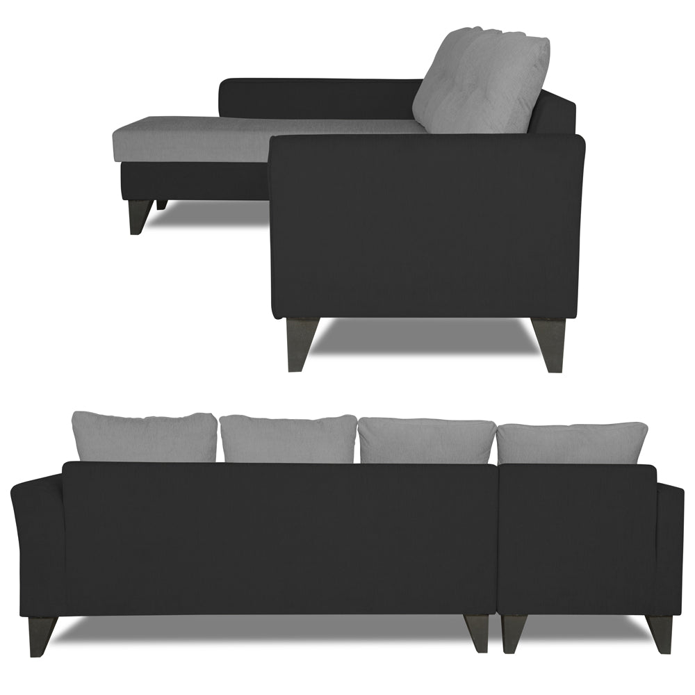 Adorn India Maddox Plain Two Tone L Shape 6 Seater Sofa Set LHS (Grey & Black) (3 Year Warranty)