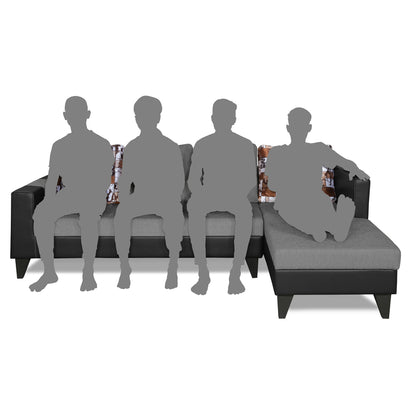 Adorn India Ashley L Shape 6 Seater Sofa Set Leatherette Fabric Digitel Print (Right Hand Side) (Grey & Black) (3 Year Warranty)
