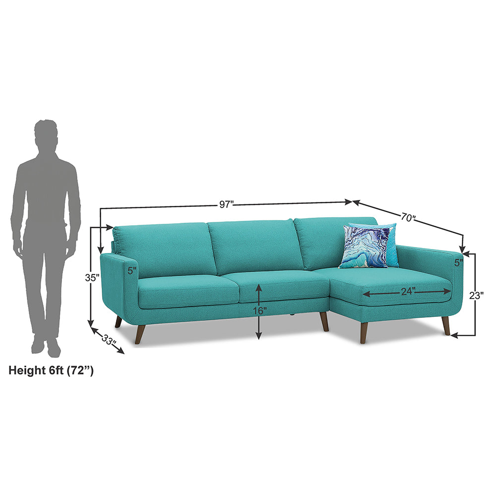 Adorn India Damian L Shape 6 Seater Sofa Set RHS (Aqua Blue) (3 Year Warranty)