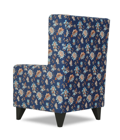 Adorn India Christopher 1 Seater Wing Chair Floral Print (Blue)